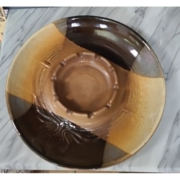 Mid Century Pottery Craft Stoneware Large Round Ashtray USA 10" Maxwell Brown - Picture 1 of 8